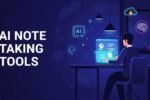 Student using AI note taking tools on laptop at night with glowing interface and digital notes