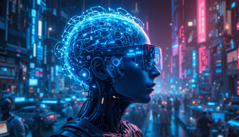 Futuristic city showing AI, quantum computing, and AR technology representing trending tech innovations of 2025